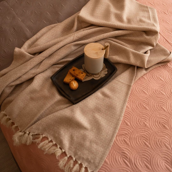 Sadyaska Evan Dusty Rose Woven Throw with s 1 Pcs Euro Sham