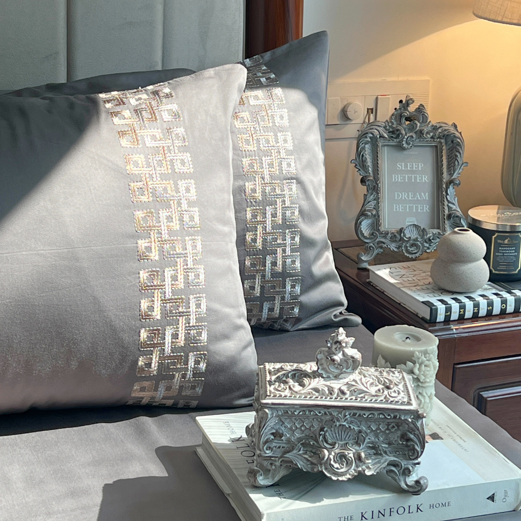 Sadyaska Evara Elephant Grey Embroidered s (Set of 2) 1 Pcs Pillow Cover