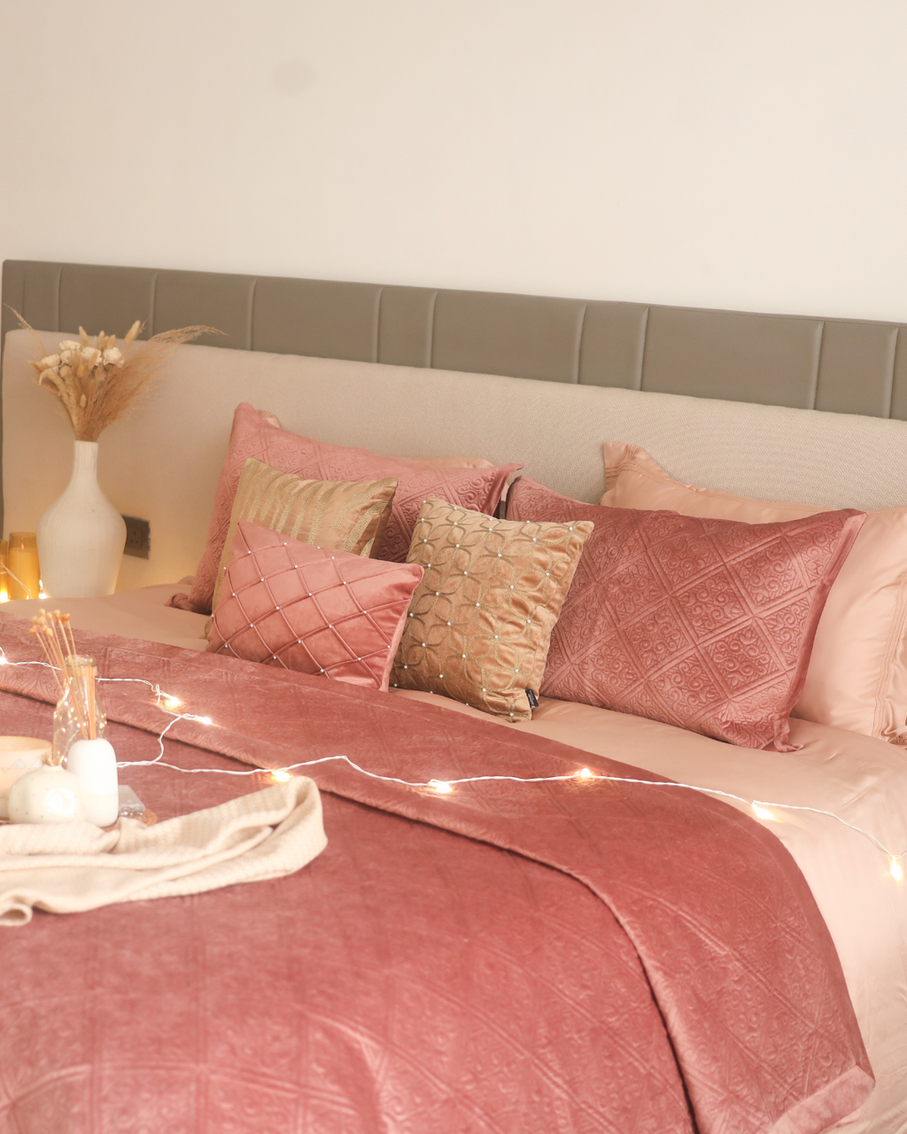Sadyaska Fiona Blush Velvet Set 1 Pcs Bedspread