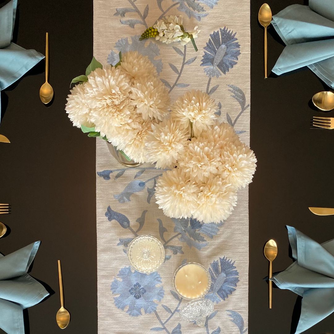 Sadyaska Floral Grey Set 13 Pcs Table Linen
