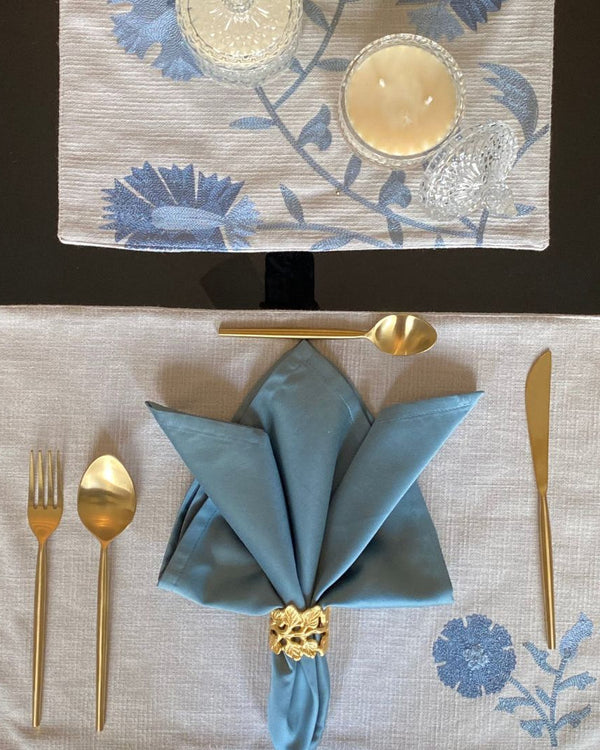 Sadyaska Floral Grey - Set of 2 Placemats & 2 Napkins 1 Pcs Table Linen