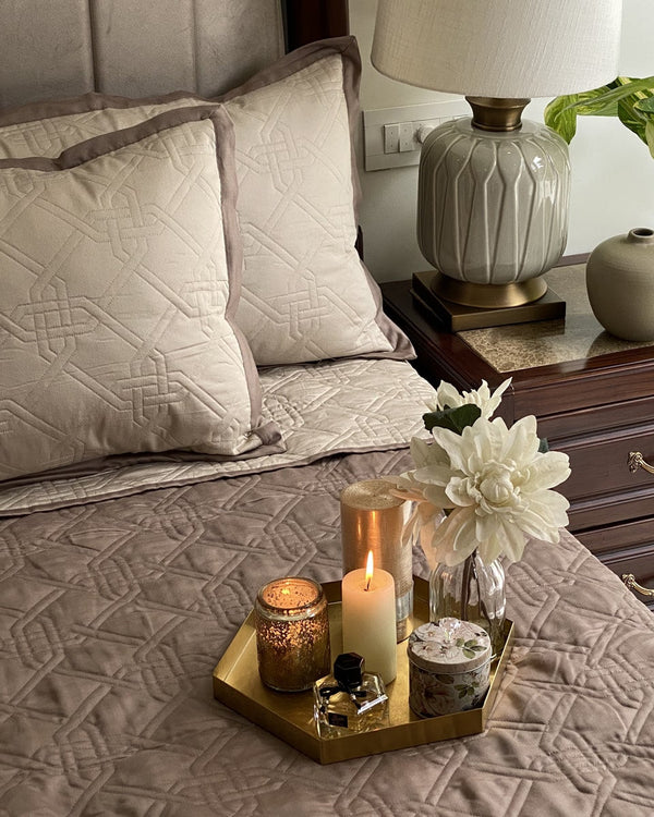 Sadyaska Quilted Beige and Taupe Gizmo Reversible 1 Pcs Bedspread