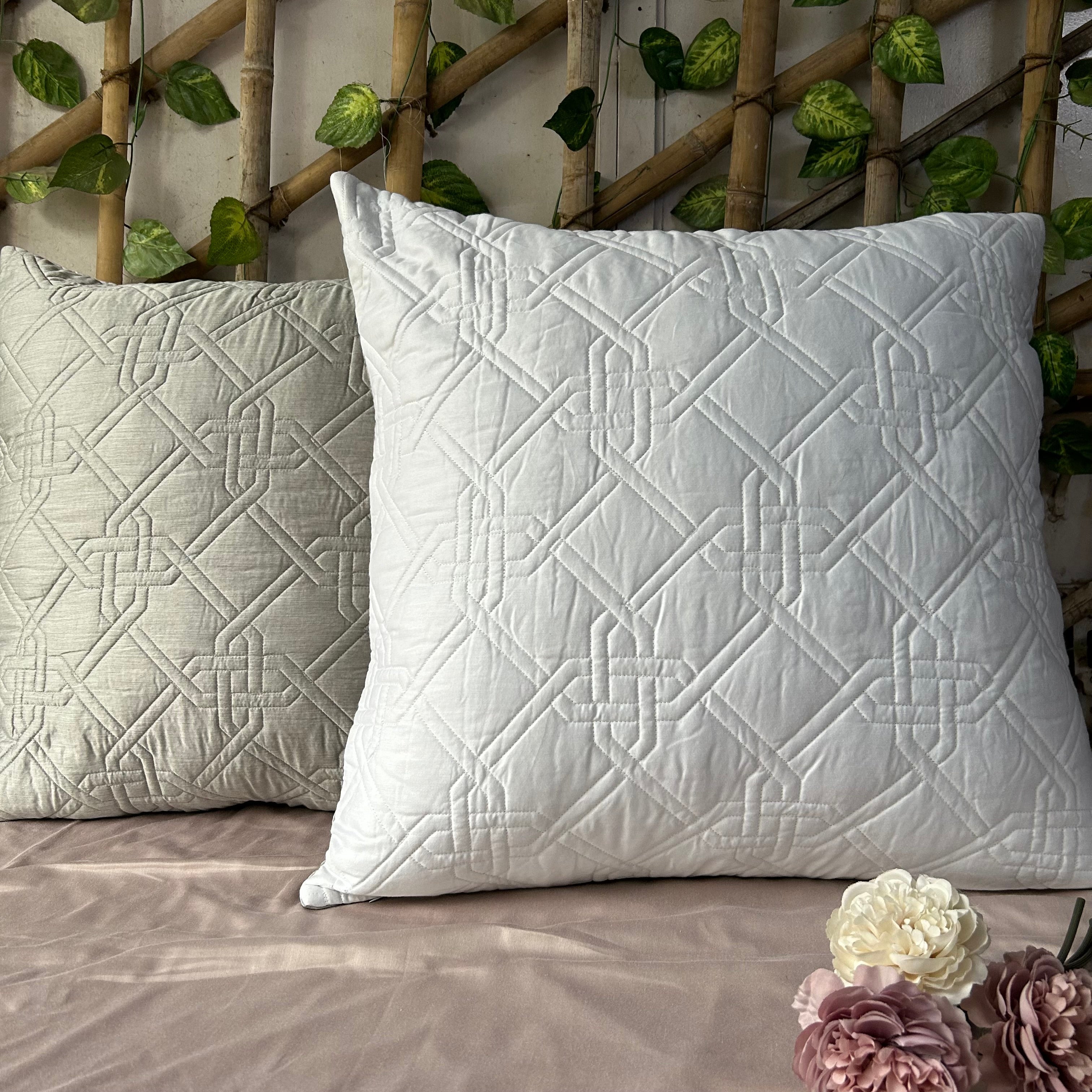 Sadyaska Gizmo Chambray Grey and Ivory Quilted Reversible Cotton Rich 1 Pcs Euro Sham