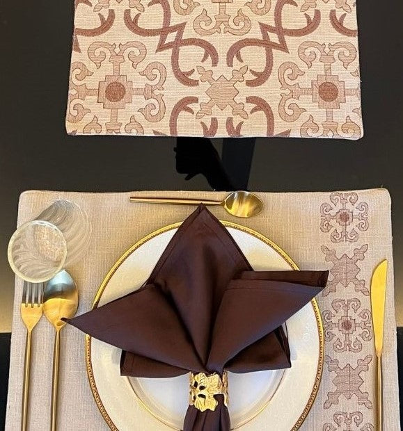 Sadyaska Geo Beige - Set of 2 Placemats & 2 Napkins 1 Pcs Table Linen