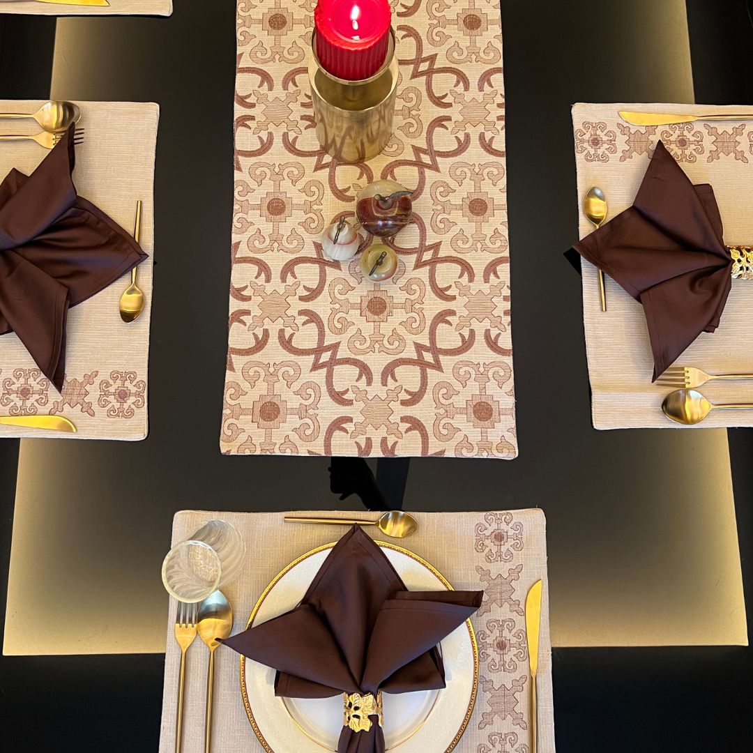 Sadyaska Geo Beige Set 13 Pcs Table Linen