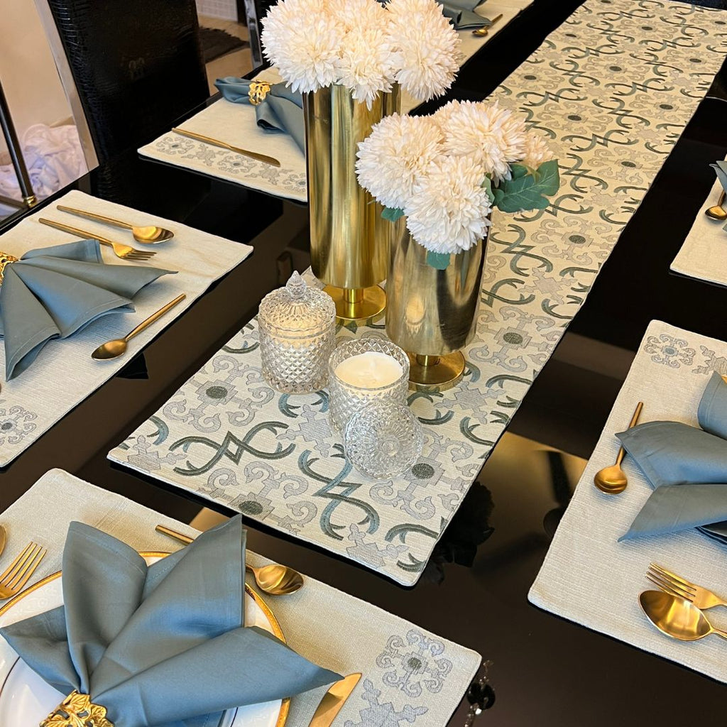 Sadyaska Geo Sage Green Set 13 Pcs Table Linen