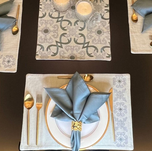 Sadyaska Geo Sage Green - Set of 2 Placemats & 2 Napkins 1 Pcs Table Linen