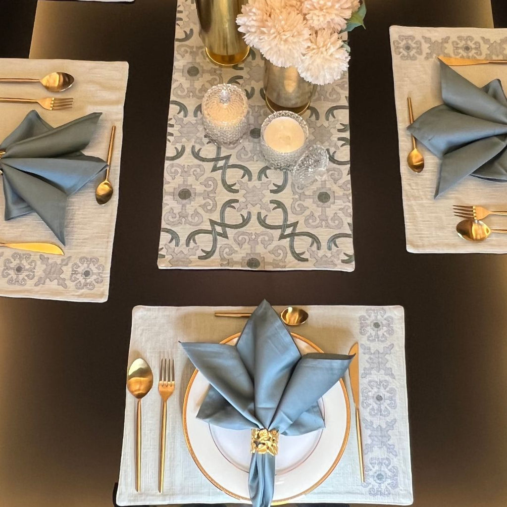 Sadyaska Geo Sage Green Set 13 Pcs Table Linen