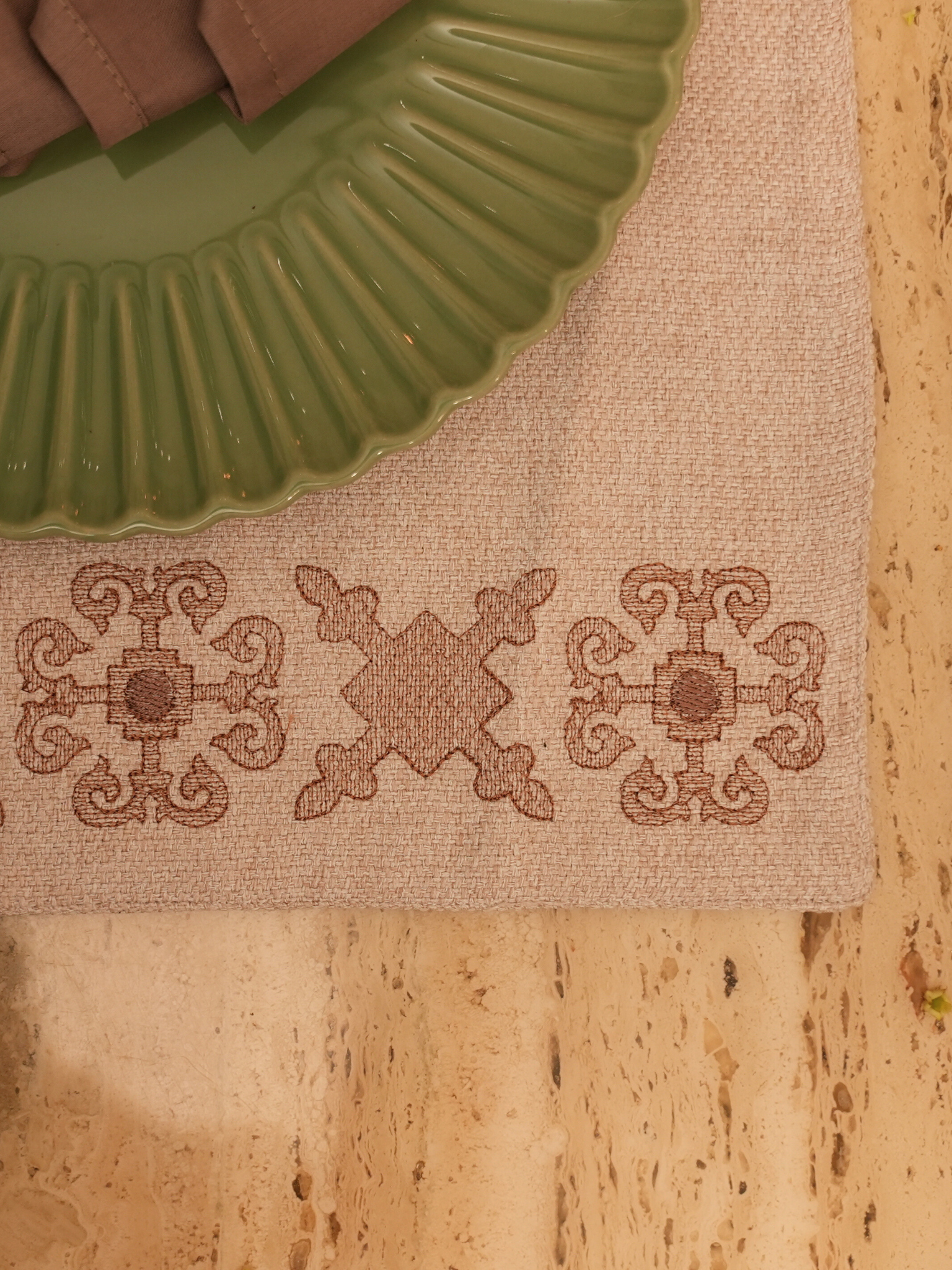 Sadyaska Geo Beige - Set of 2 Placemats & 2 Napkins 1 Pcs Table Linen