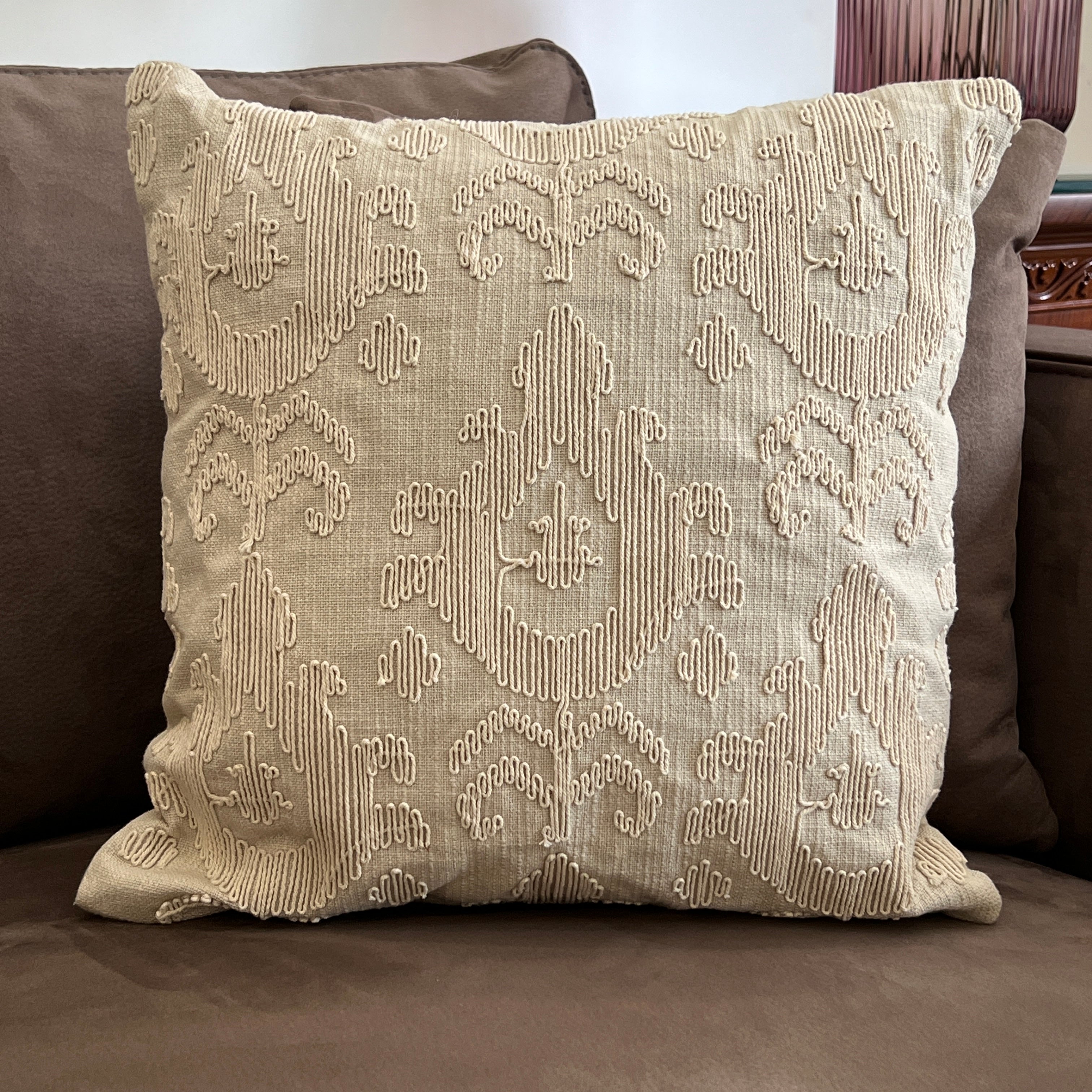 Sadyaska Decorative Grace Beige Cotton Slub 16x16 1 Pcs Cushion Cover