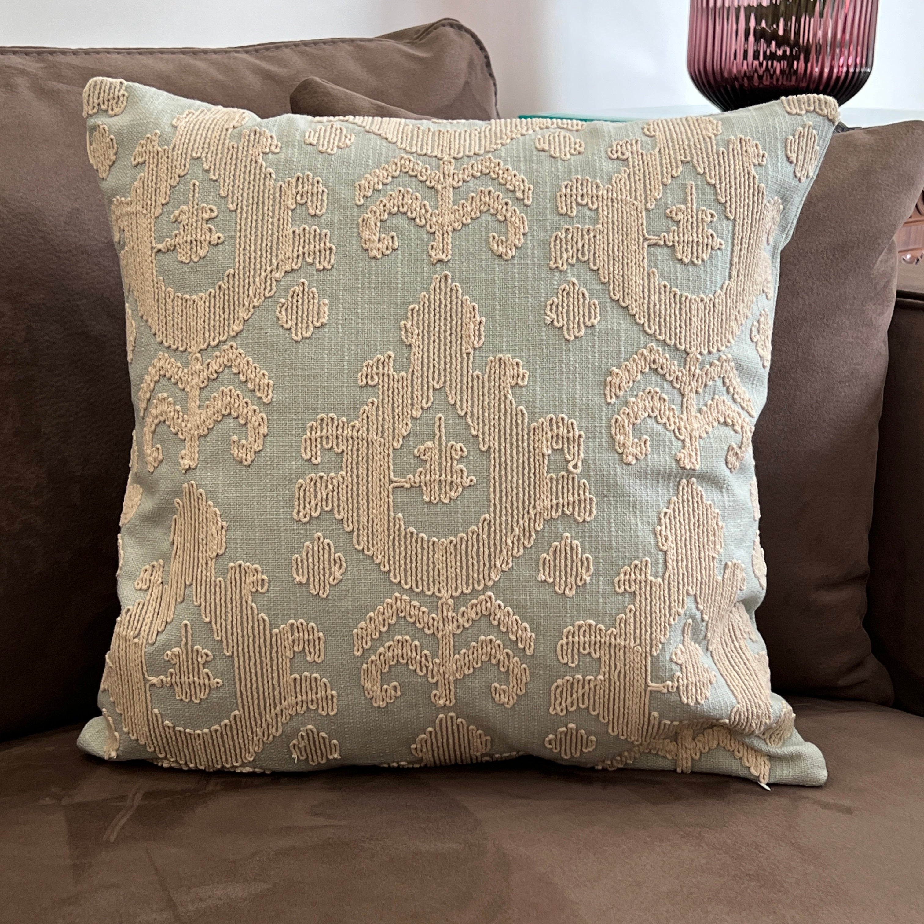 Sadyaska Decorative Grace Sage Green Cotton Slub 16x16 1 Pcs Cushion Cover