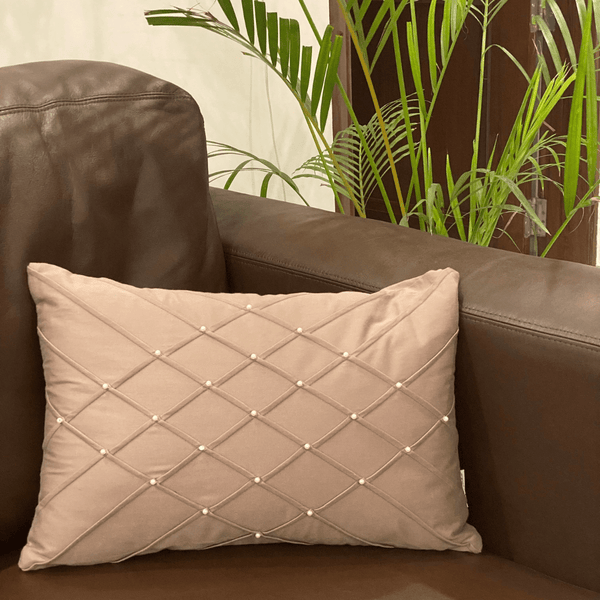 Sadyaska Decorative Grid Taupe Cotton 12x18 1 Pcs Cushion Cover