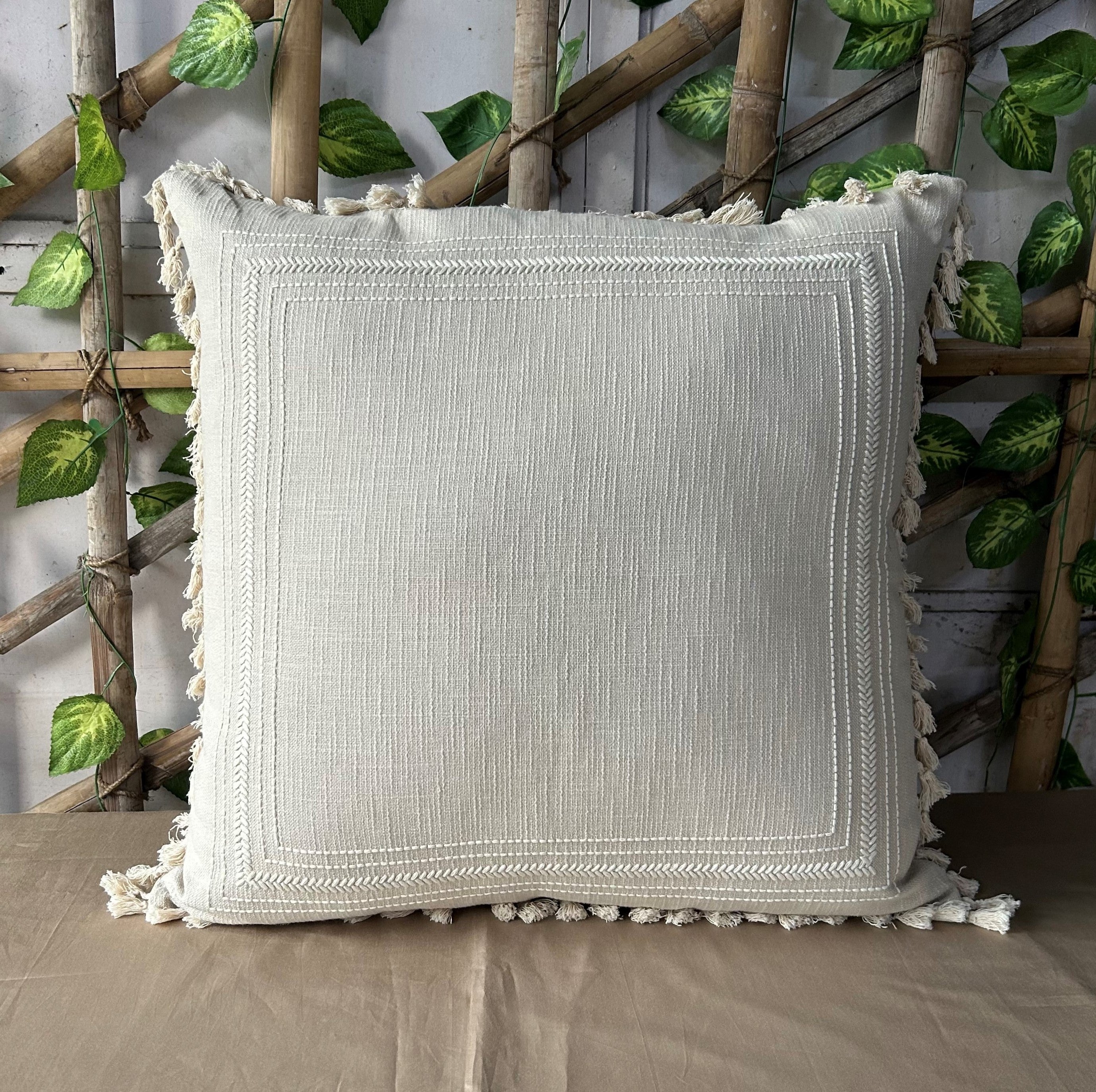Sadyaska Heritage Beige Embroidered Cotton Slub 1 Pcs Euro Sham