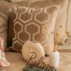 Sadyaska Decorative Honeycomb Champagne Gold Velvet 16x16 1 Pcs Cushion Cover