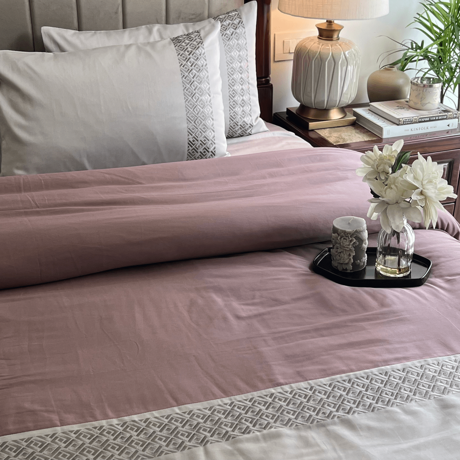Sadyaska Squarish Pearl Grey Old Rose Dreams 1 Pcs Duvet Cover Set