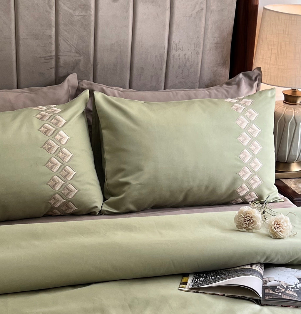 Sadyaska Leaflet Lime Green 1000TC Cotton Rich Syona Set 5 Pcs Bedsheet