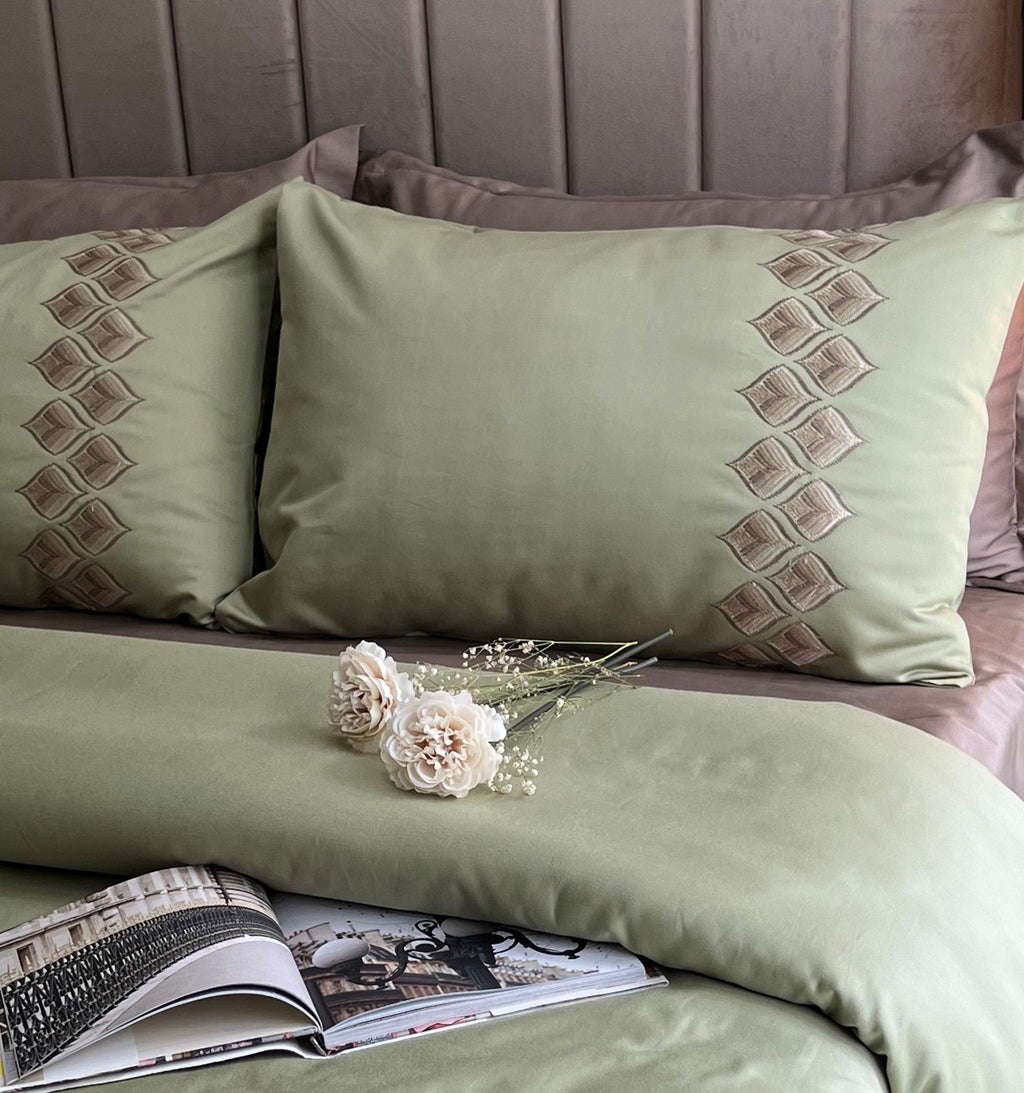 Sadyaska Leaflet Lime Green 1000TC Cotton Rich Syona Set 5 Pcs Bedsheet