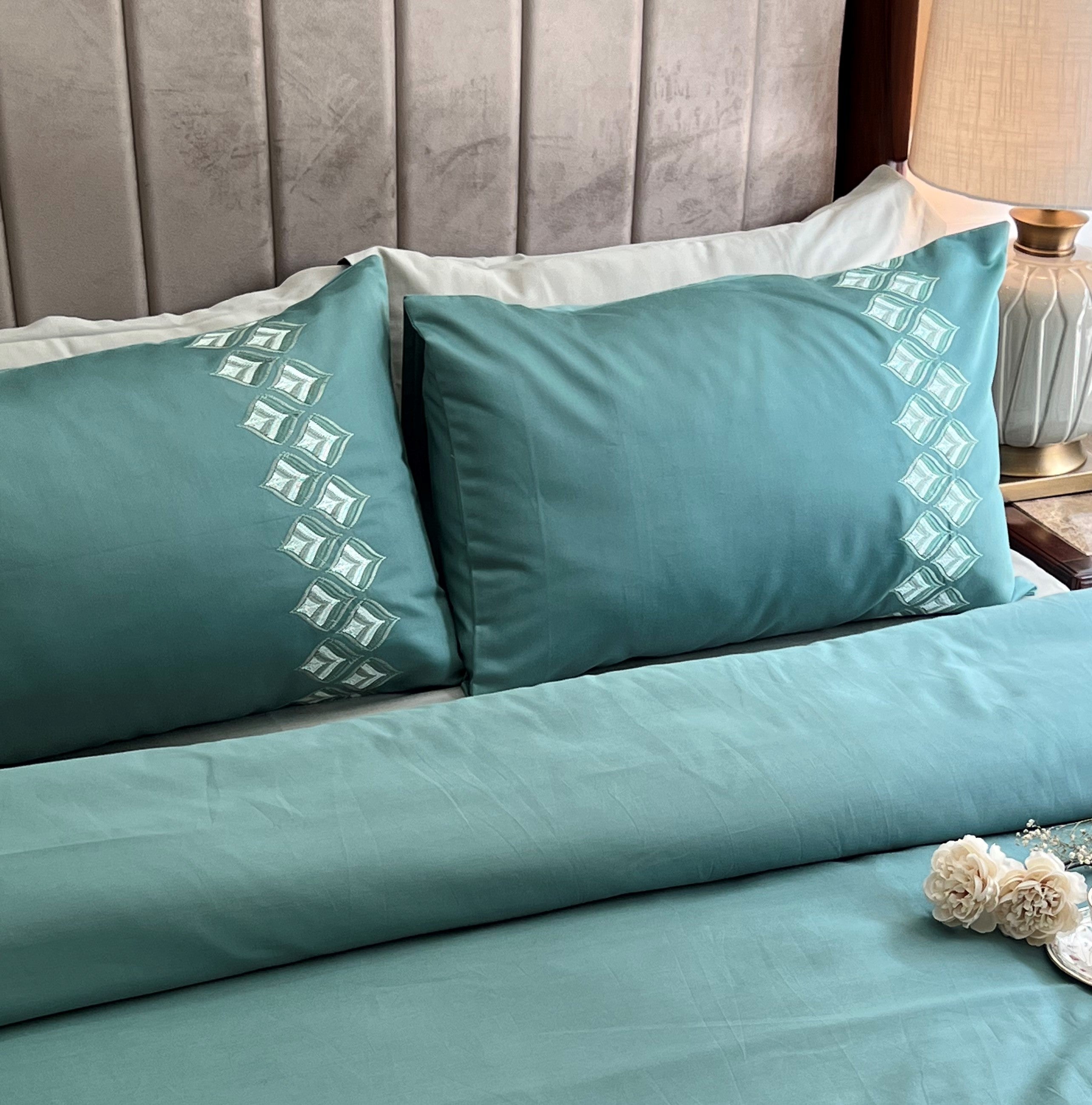 Sadyaska 1000TC Cotton Rich Leaflet Turquoise Syona Set 1 Pcs Bedsheet