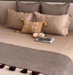 Sadyaska Honeycomb Coffee Textured Woven Bed Runner with Tassels & Matching s (Set of 03) 1 Pcs Euro Sham