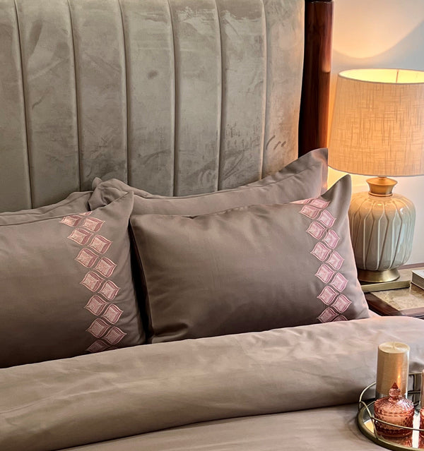 Sadyaska Leaflet Taupe Cotton Rich s (Set of 02) 1 Pcs Pillow Cover