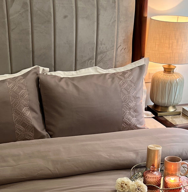 Sadyaska Arc Taupe Embroidered Cotton Rich s (Set of 02) 1 Pcs Pillow Cover