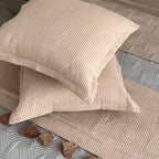 Sadyaska Honeycomb Oats Beige Textured Woven Bed Runner with Tassels & Matching s (Set of 03) 1 Pcs Euro Sham