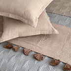 Sadyaska Honeycomb Oats Beige Textured Woven Bed Runner with Tassels & Matching s (Set of 03) 1 Pcs Euro Sham