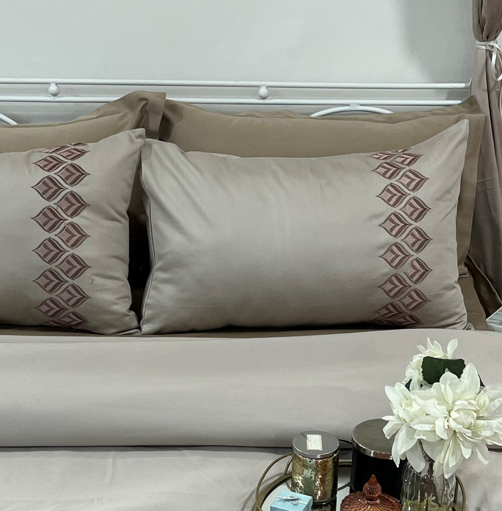 Sadyaska Leaflet Beige Embroidered Cotton Rich s (Set of 02) 1 Pcs Pillow Cover