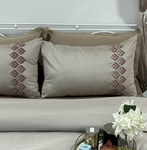 Sadyaska Leaflet Beige Embroidered Cotton Rich s (Set of 02) 1 Pcs Pillow Cover