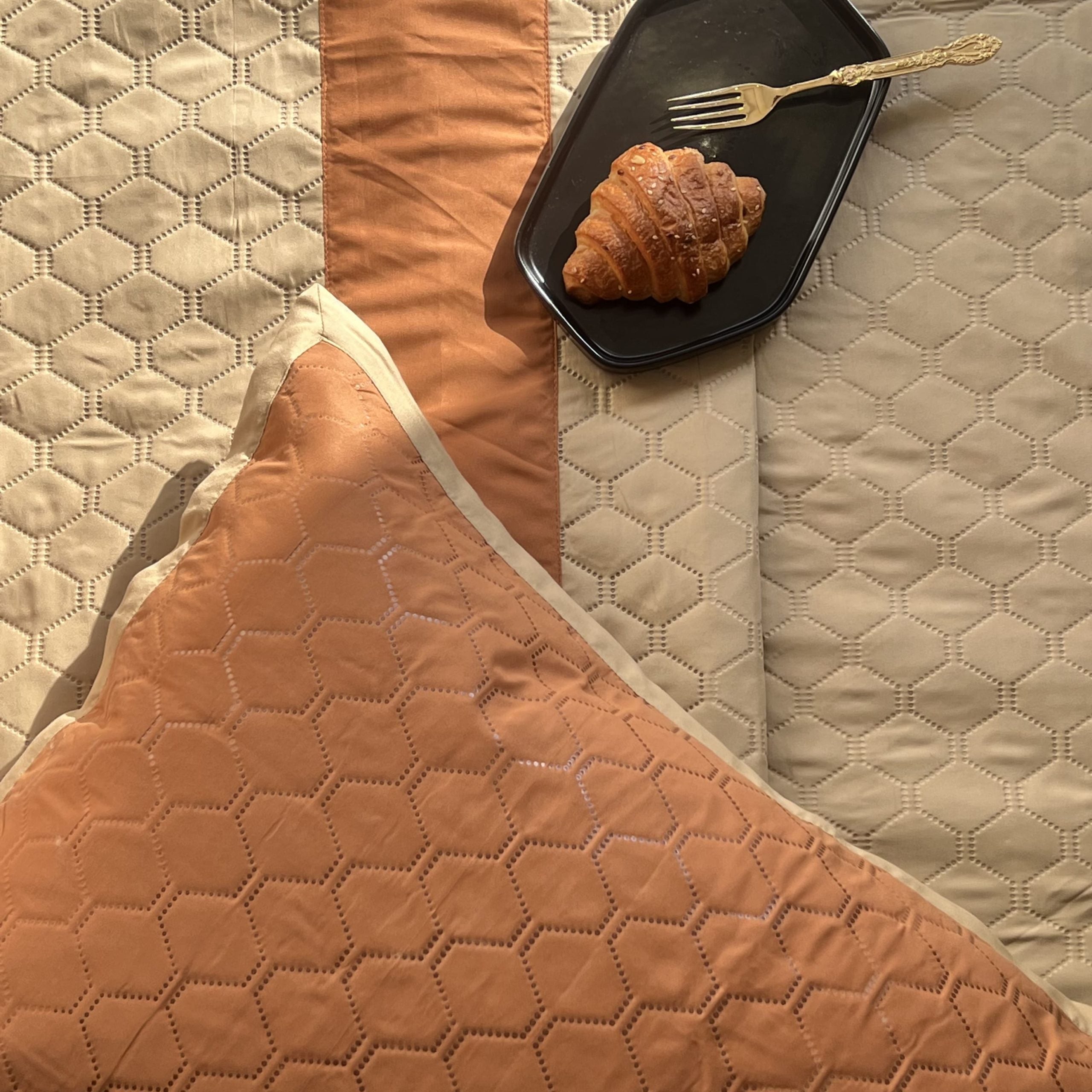 Sadyaska Quilted Rust Beige 1 Pcs Bedspread