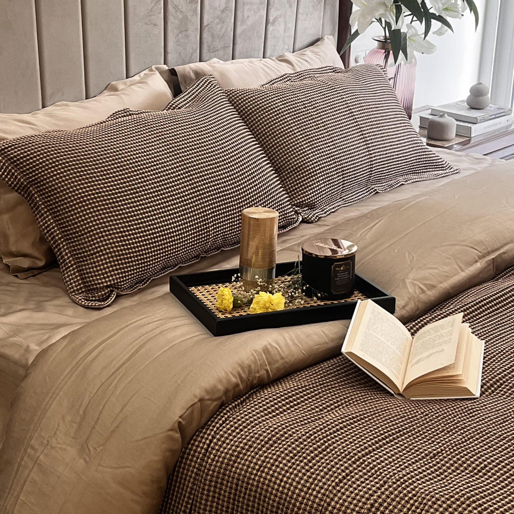 Sadyaska Honeycomb Coffee Woven 1 Pcs Duvet Cover Set