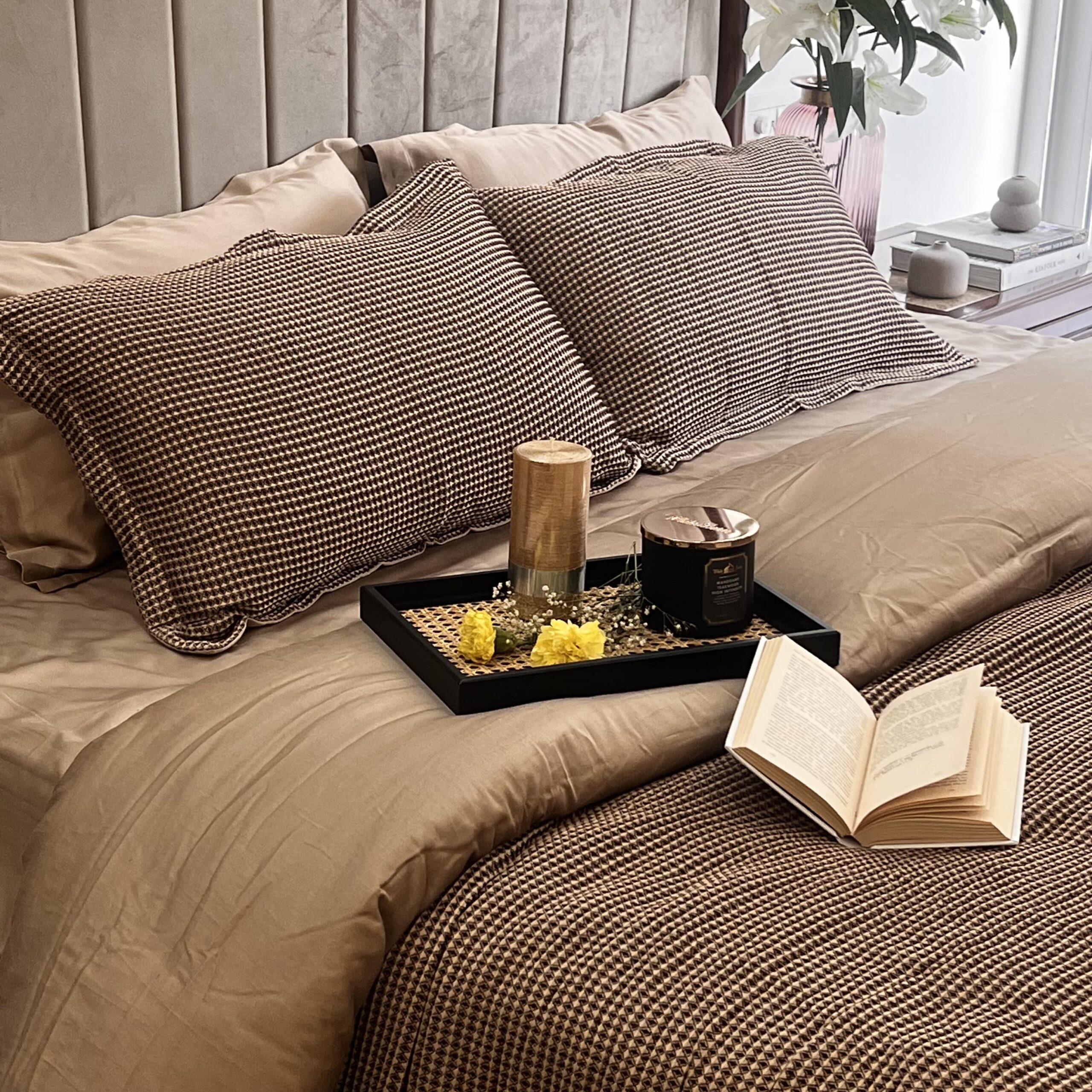 Sadyaska Honeycomb Coffee Woven 1 Pcs Duvet Cover Set