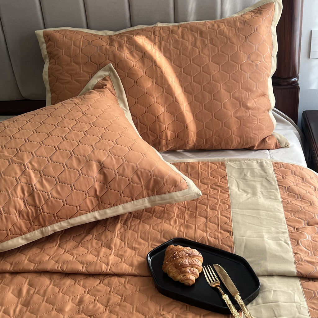 Sadyaska Quilted Rust Beige 1 Pcs Bedspread