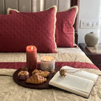 Sadyaska Quilted Maroon Beige 1 Pcs Bedspread