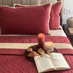 Sadyaska Quilted Maroon Beige 1 Pcs Bedspread