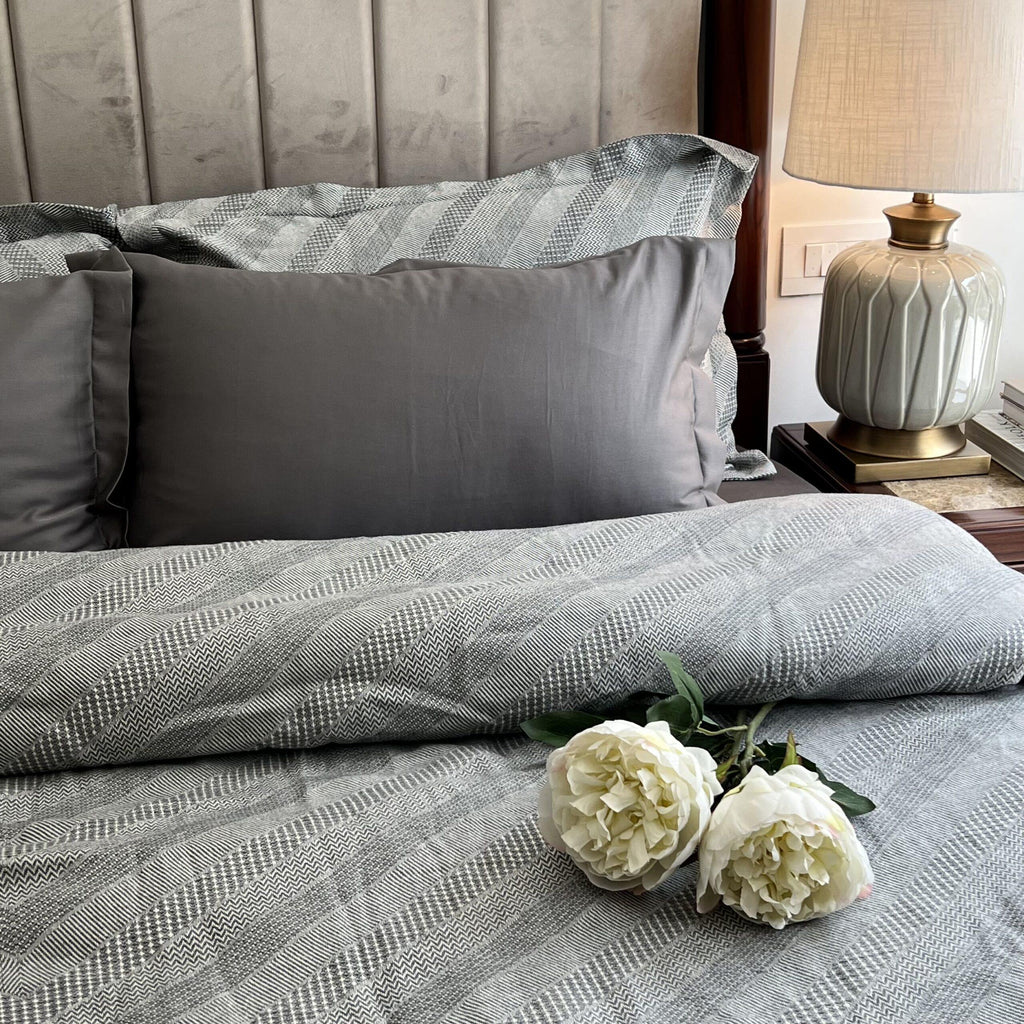 Sadyaska Pointed Twill Grey Woven 1 Pcs Duvet Cover Set