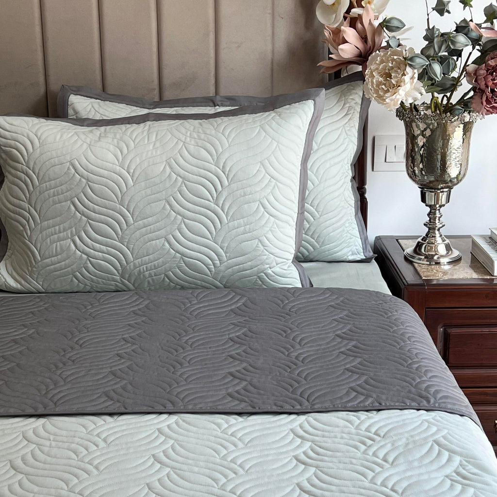Sadyaska Quilted Sage Green and Grey Comber Reversible 1 Pcs Bedspread