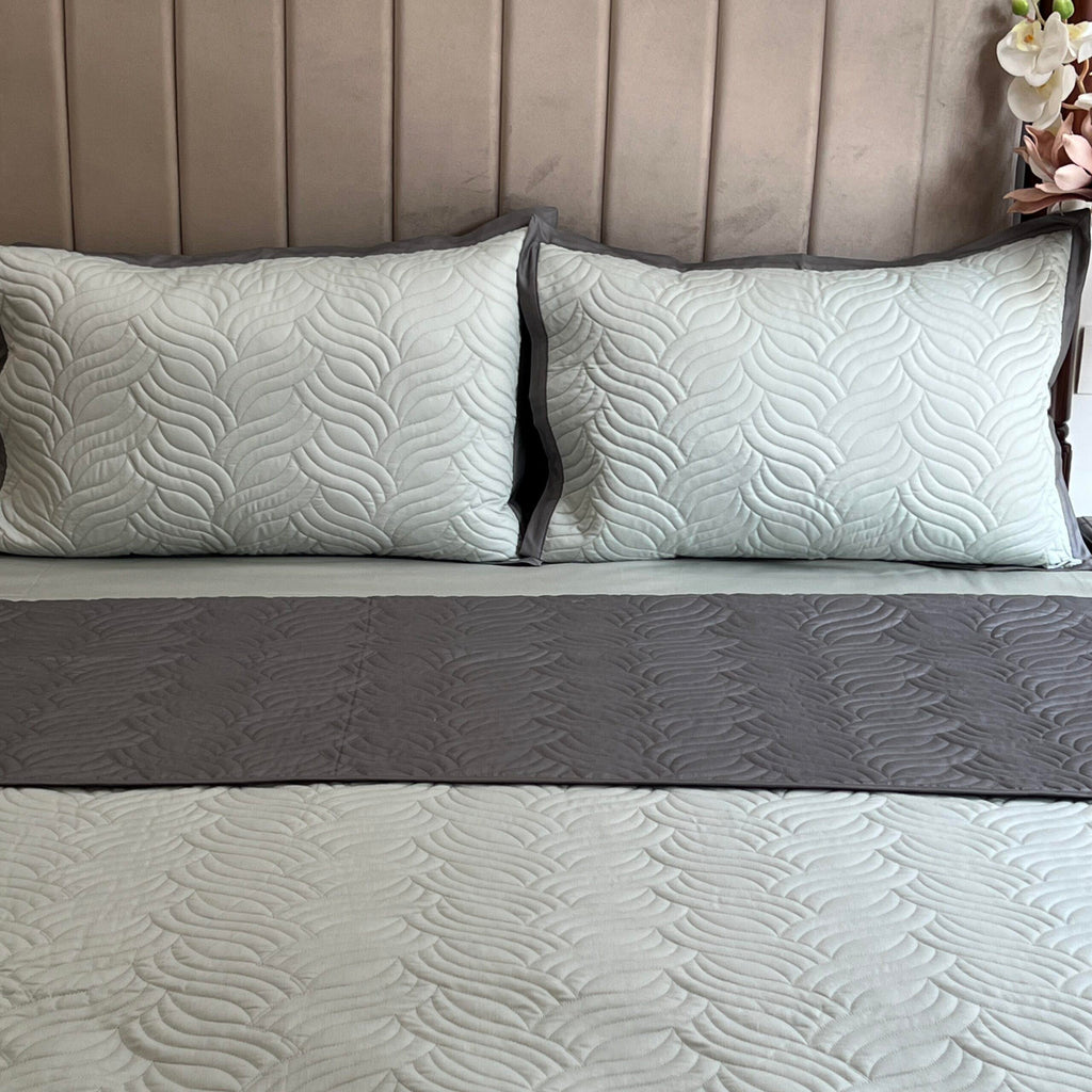 Sadyaska Quilted Sage Green and Grey Comber Reversible 1 Pcs Bedspread