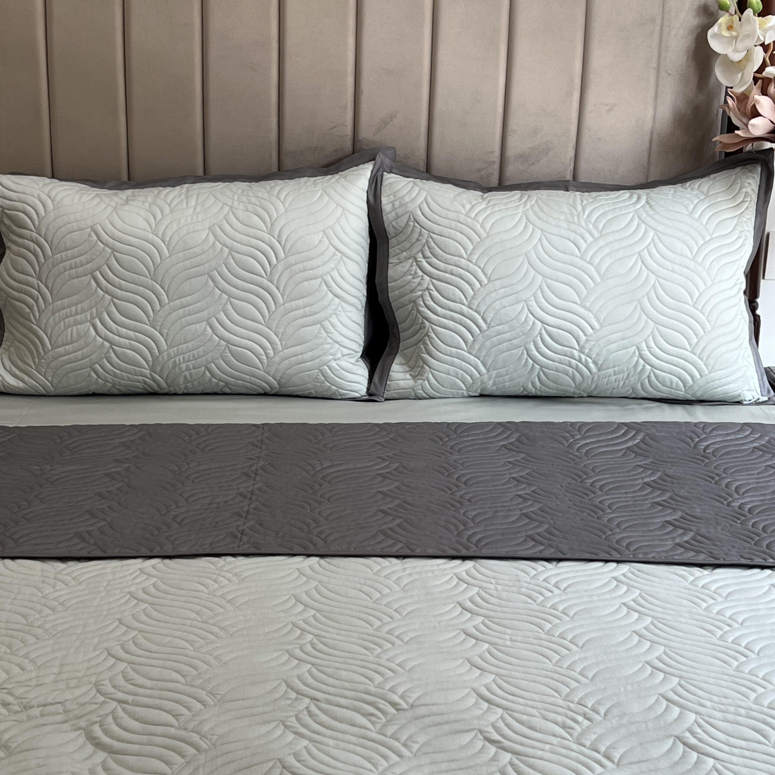 Sadyaska Quilted Sage Green and Grey Comber Reversible 1 Pcs Bedspread