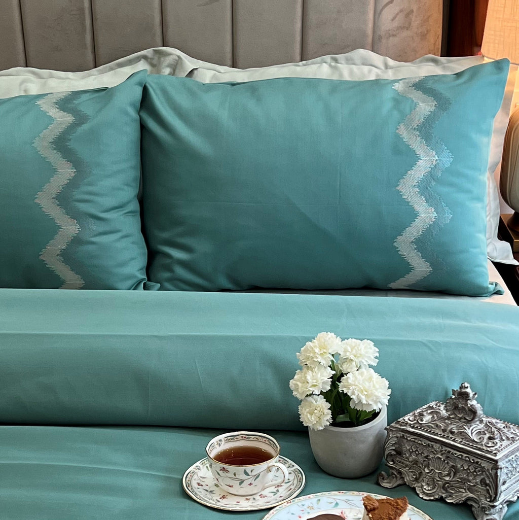Sadyaska 1000TC Cotton Rich Crest Turquoise Syona Set 1 Pcs Bedsheet