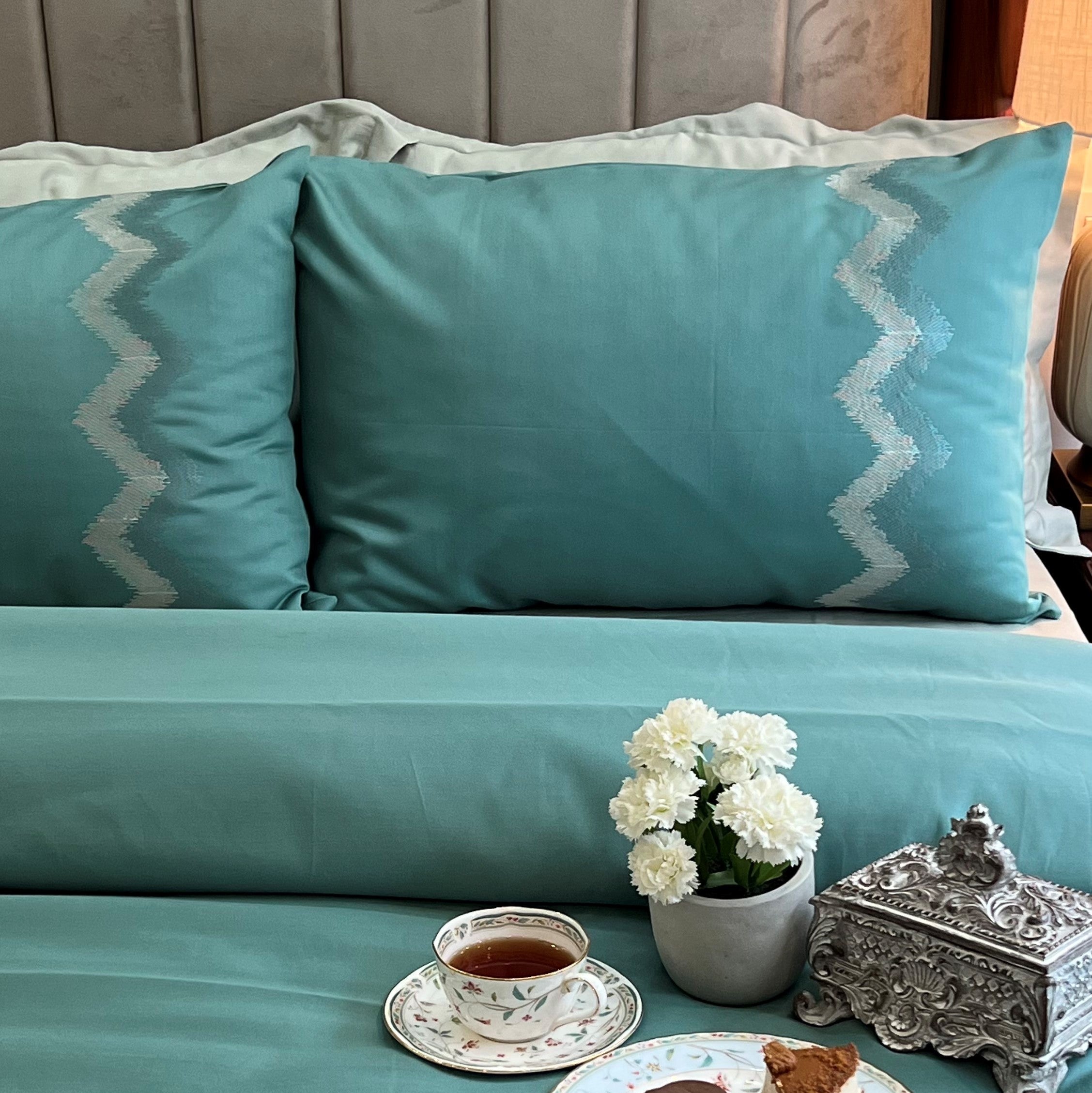 Sadyaska 1000TC Cotton Rich Crest Turquoise Syona Set 1 Pcs Bedsheet