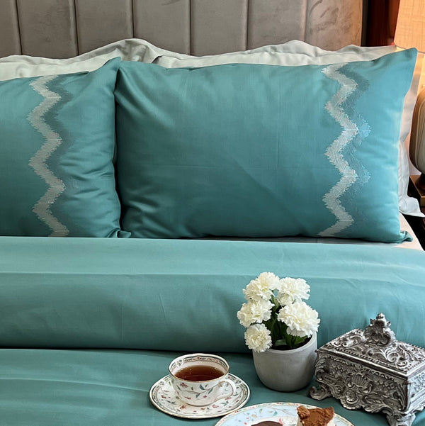 Sadyaska 1000TC Cotton Rich Crest Turquoise Syona Set 1 Pcs Bedsheet
