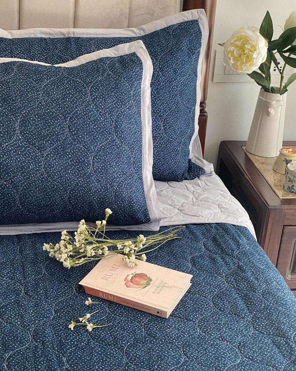 Sadyaska 100% Cotton Attractive Indigo Reversible 1 Pcs Bedspread