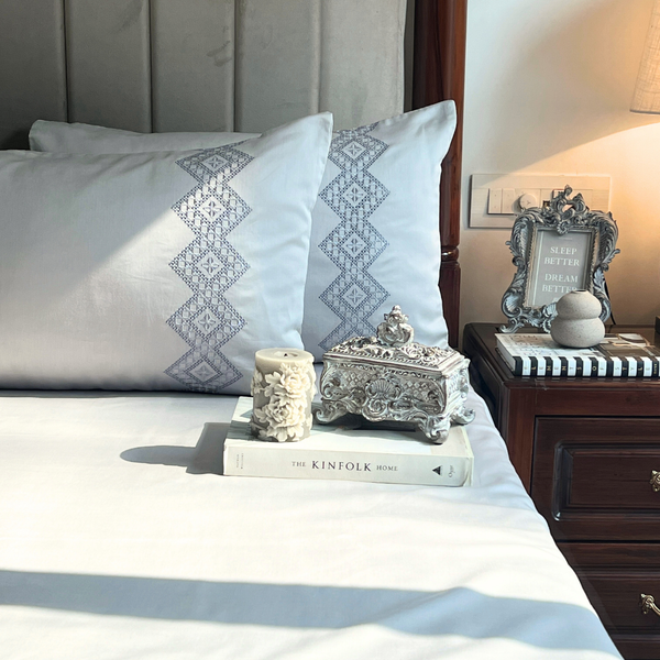 Sadyaska Iris Pearl Grey Embroidered s (Set of 2) 1 Pcs Pillow Cover