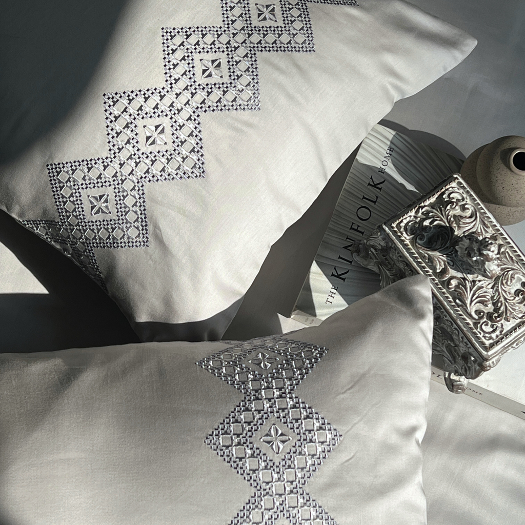 Sadyaska Iris Pearl Grey Embroidered s (Set of 2) 1 Pcs Pillow Cover