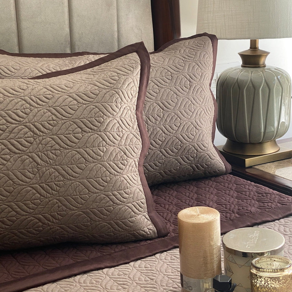 Sadyaska Coffee &amp; Taupe Leafage Reversible 1 Pcs Bedspread