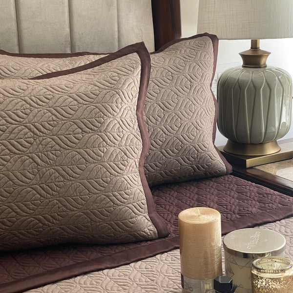 Sadyaska Coffee & Taupe Leafage Reversible 1 Pcs Bedspread