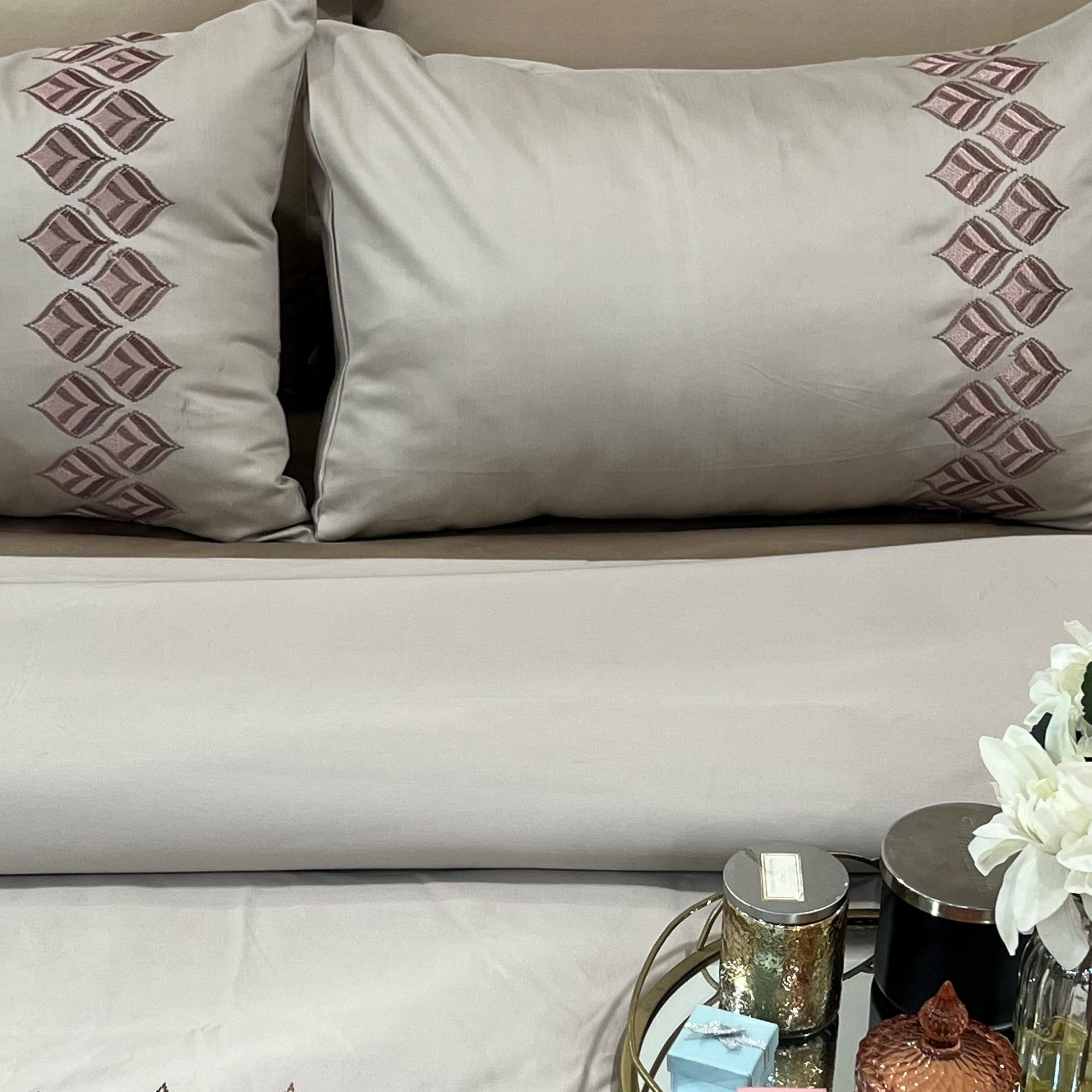 Sadyaska Leaflet Beige Embroidered Cotton Rich s (Set of 02) 1 Pcs Pillow Cover