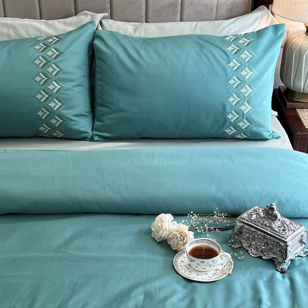 Sadyaska Leaflet Turquoise 1000TC Cotton Rich Syona Set 5 Pcs Bedsheet