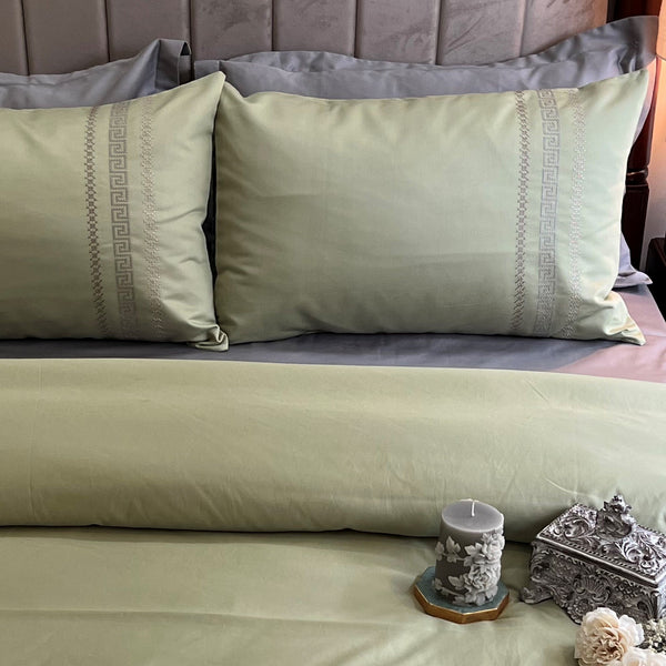 Sadyaska Lucas Lime Green Embroidered Cotton Rich s (Set of 02) 1 Pcs Pillow Cover